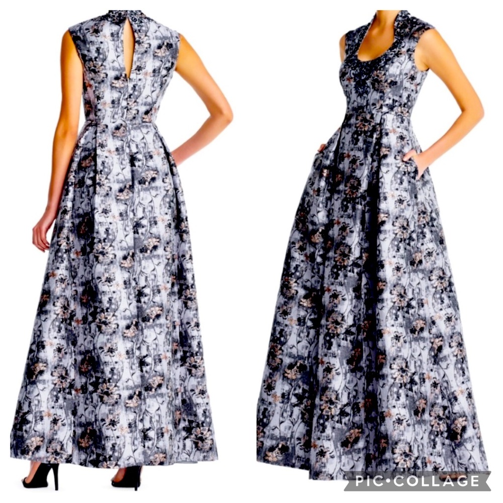 Aidan Mattox floral U neckline sleeveless gown
